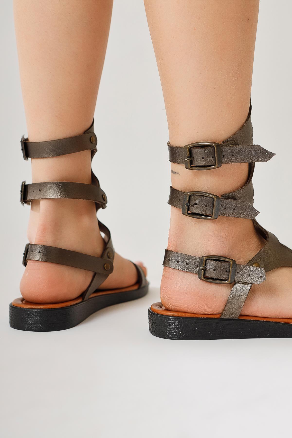 Genuine Leather Hill Platinum Gladiator Sandals