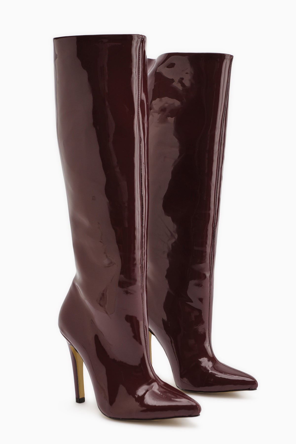 Sonita Burgundy Patent Leather Slim Heeled Women's Boot