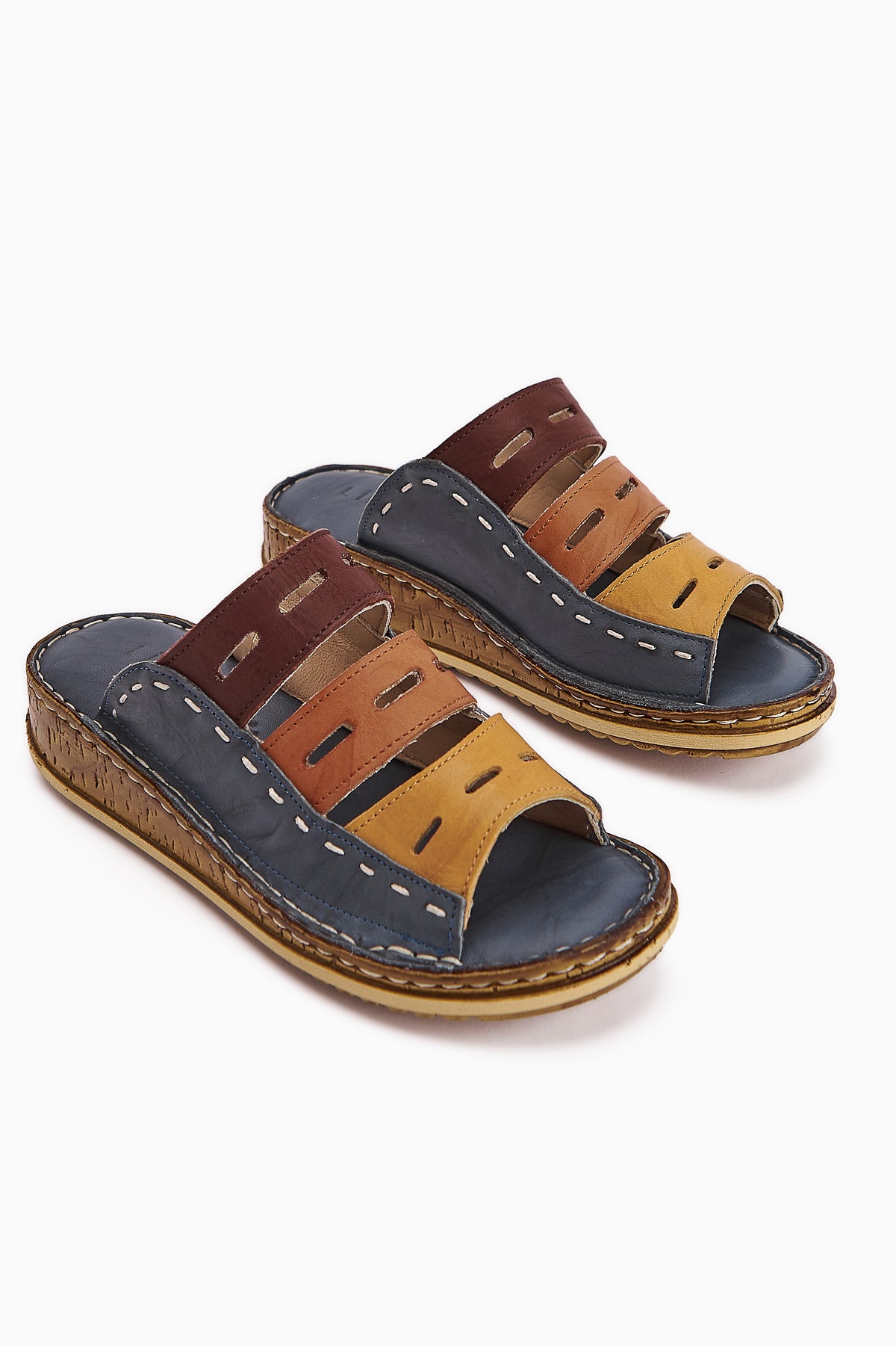 Echtes Leder Joelle Denim Blau Lila Orange Senf Komfort Laser Schnitt Pantoletten