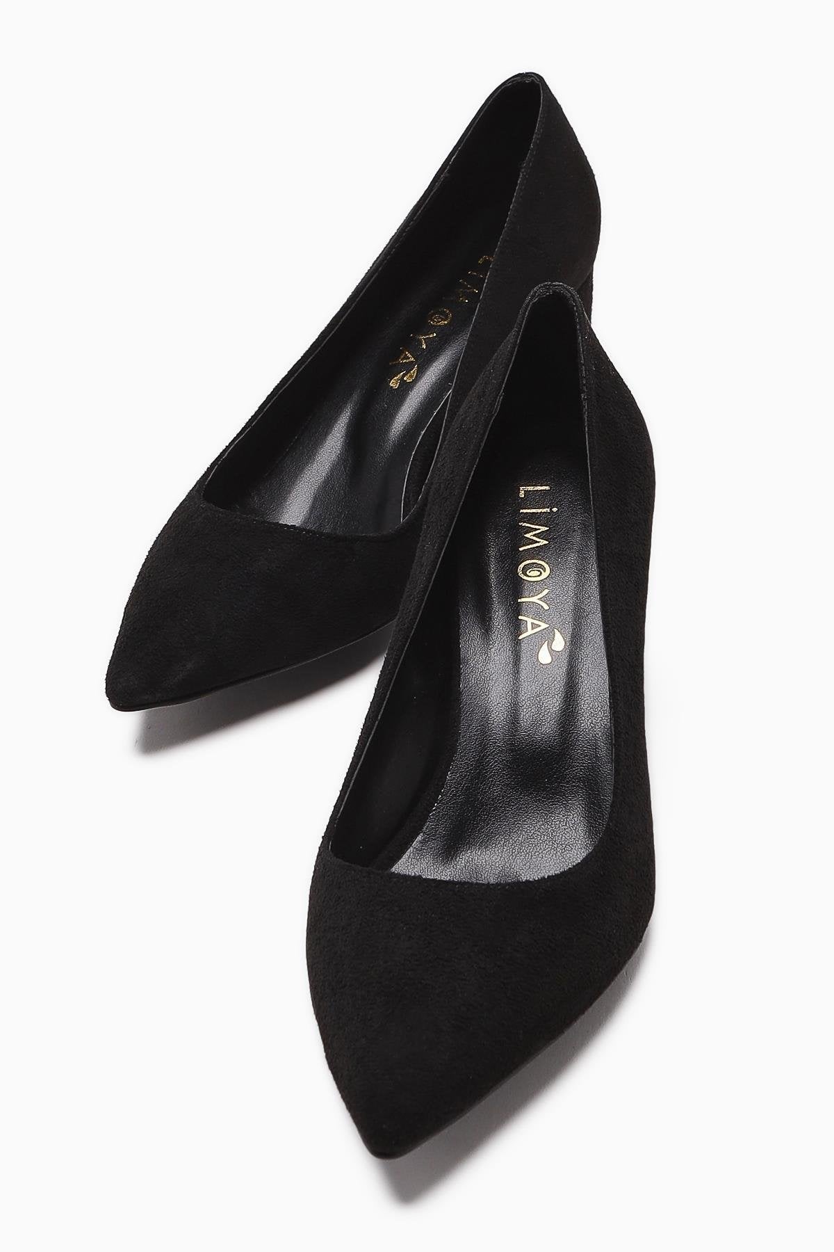 Angela Black Suede Pointed Toe Low Heel Women's Shoes