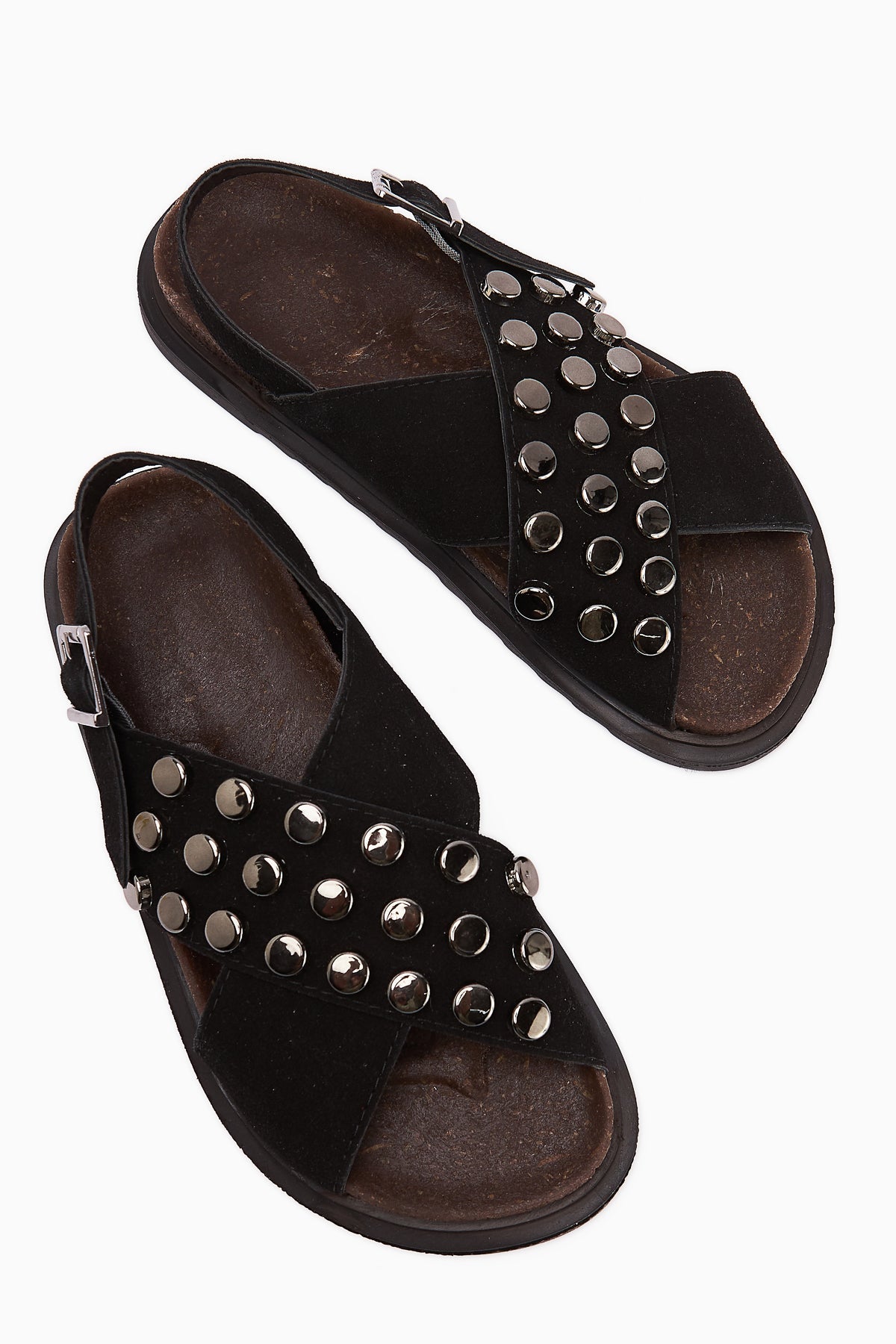 Lina Black Studded Cross-Strap Women's Sandals