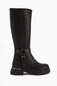 Lani Schwarze Schnalle und Nieten Detail Damen Stiefel