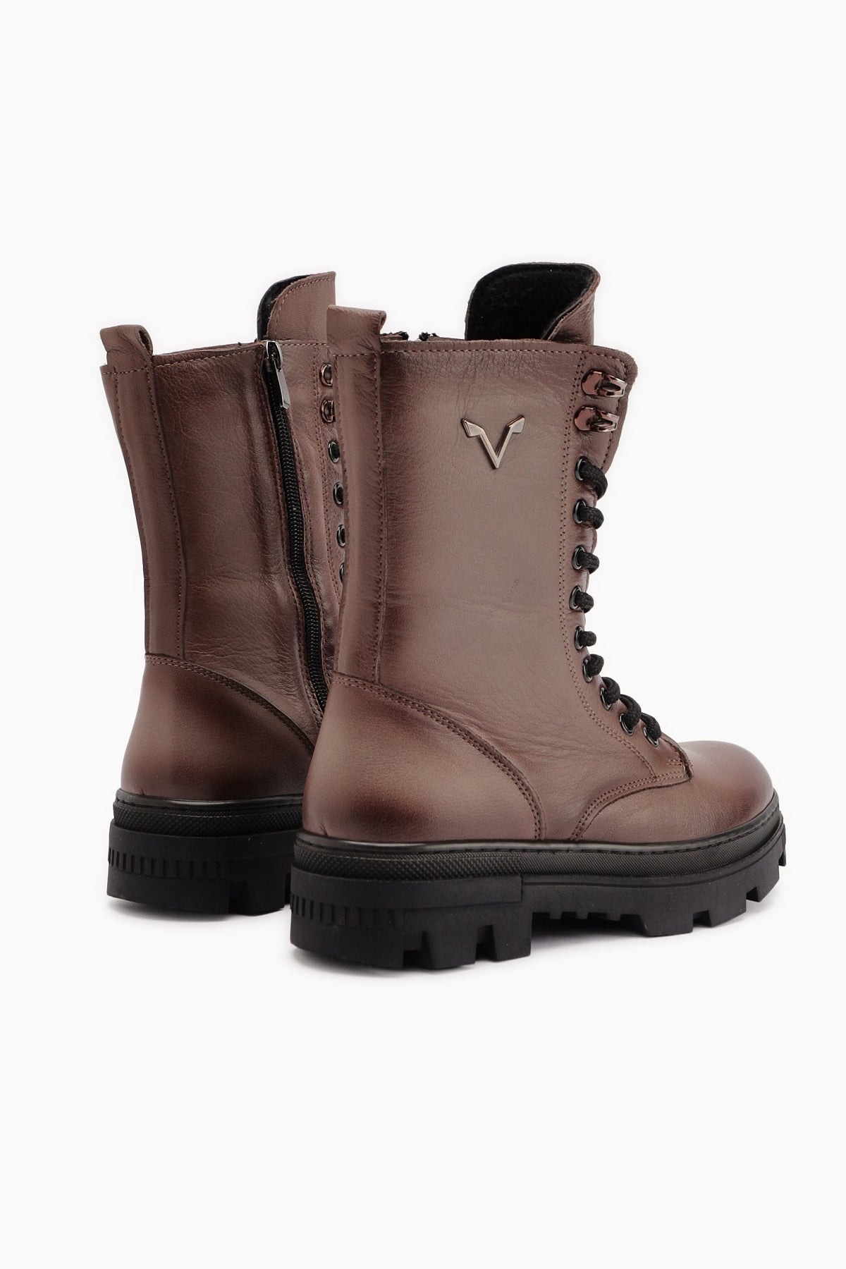 Sanela – Taupe Echtleder Combat-Stiefel (Damen)