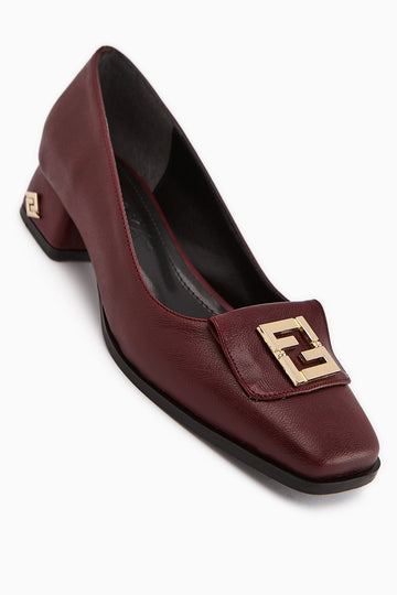 Emmy Burgundy Buckled Low Heel Women's Shoes
