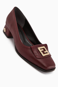Emmy Burgundy Buckled Low Heel Women's Shoes