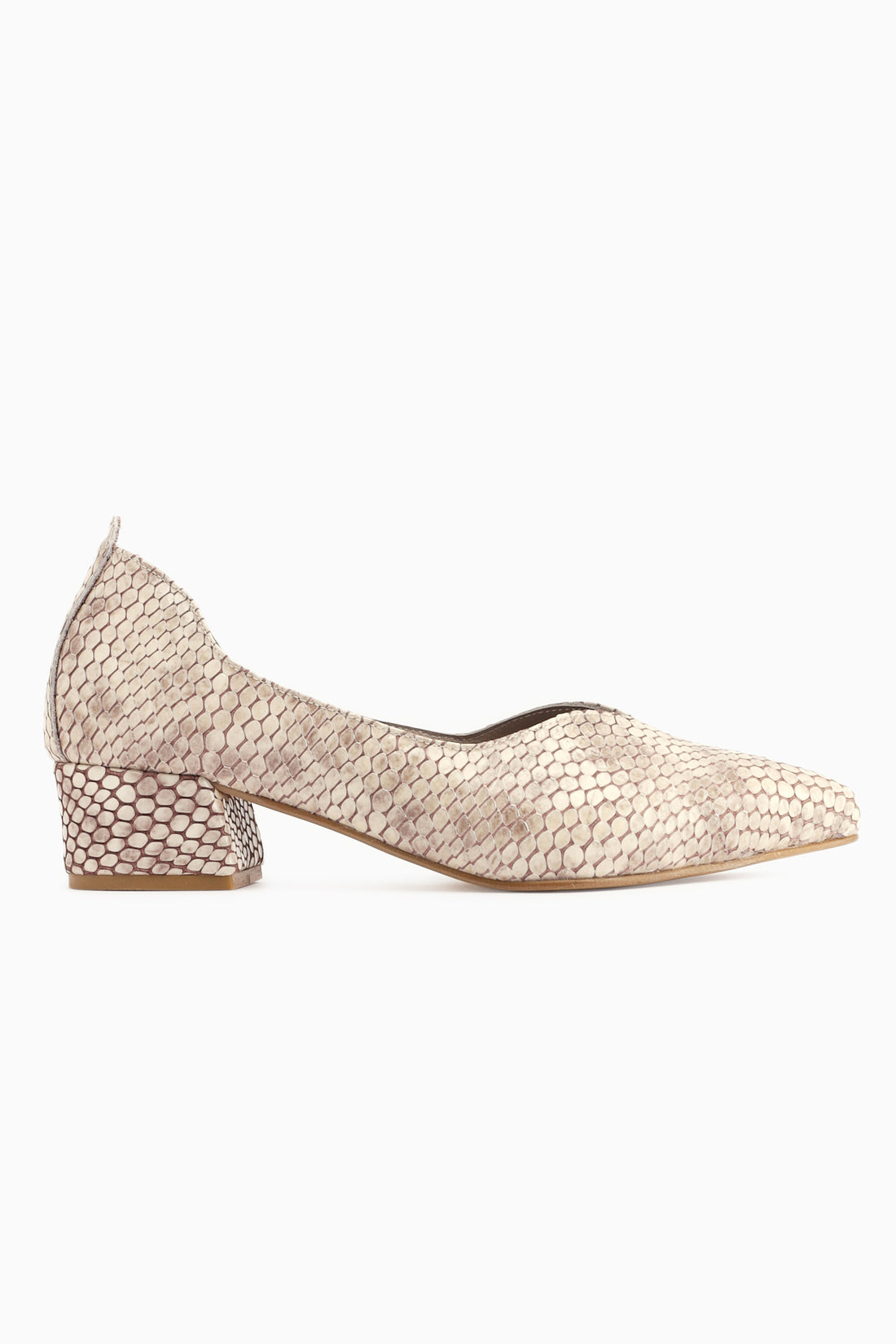 Samia Echtes Leder Beige Schlangenmuster Dicke Absatz Damen Schuhe