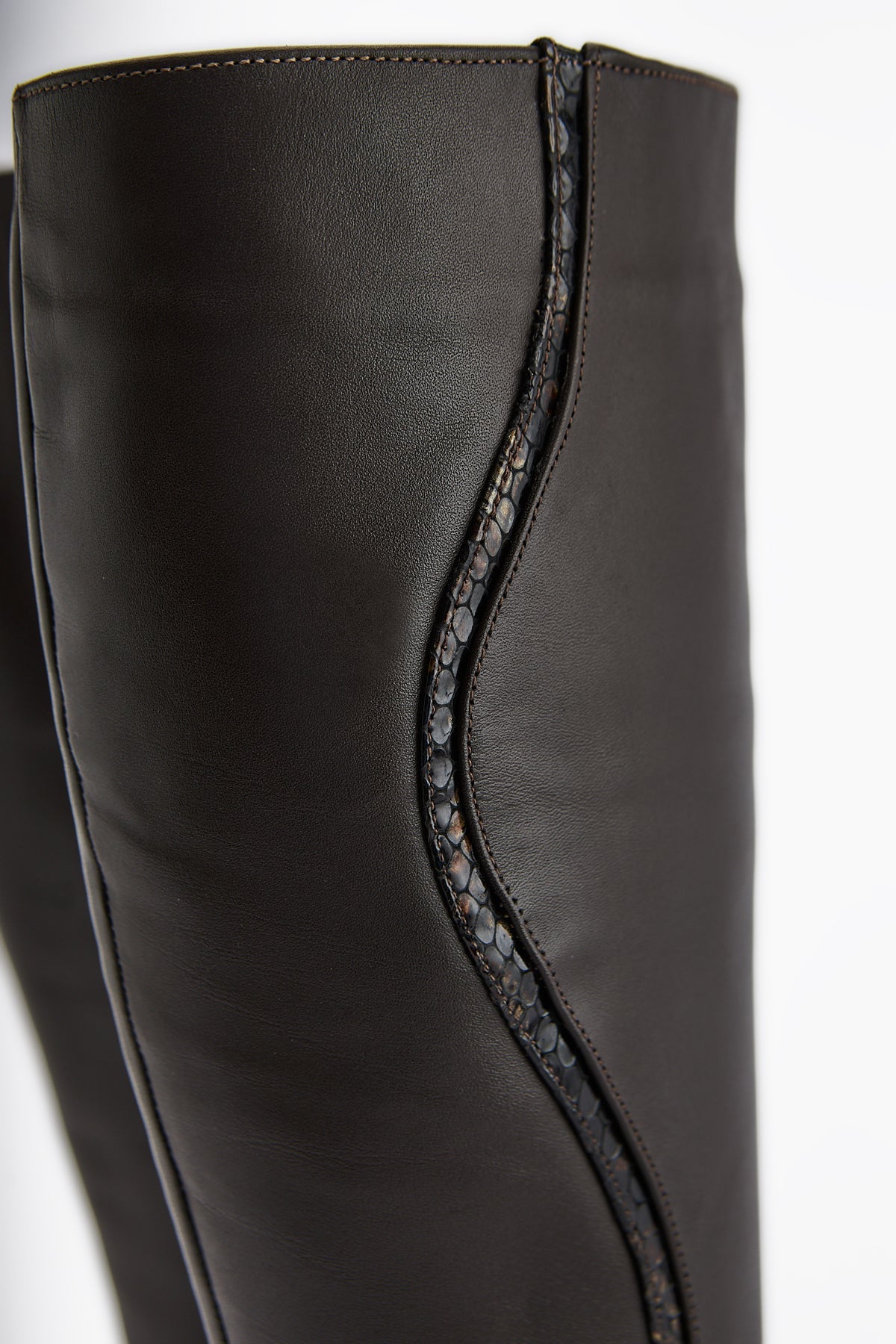 Kaylin Genuine Leather Brown Snake Pattern Detailed Women's Heeled Boot