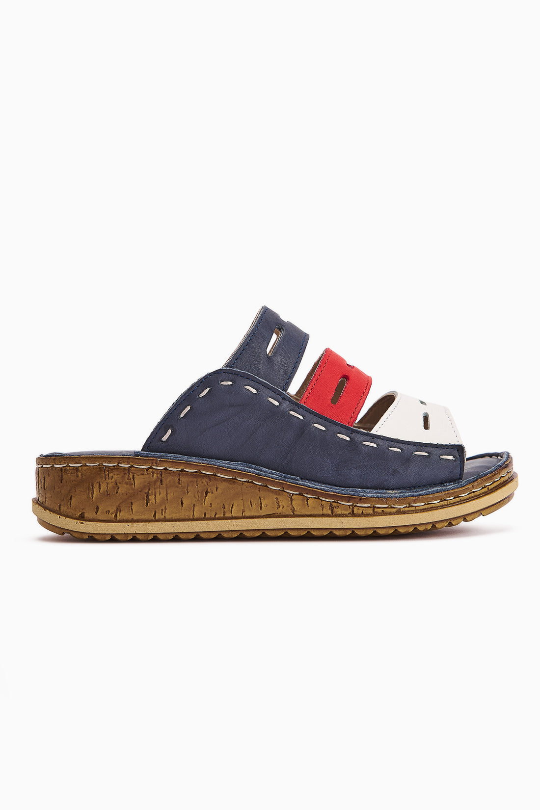 Echtes Leder Joelle Navy Rot Weiß Comfort Laser Cut Pantoletten