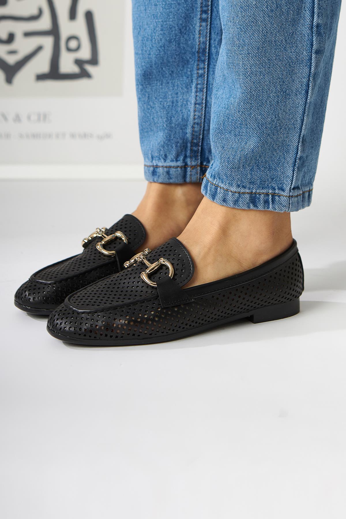 Gazali Damen Schwarzer Schnallen-Flachschuh