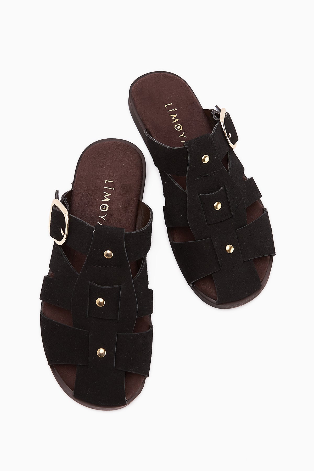 Hima Black Comfort Buckled Women's Slippers