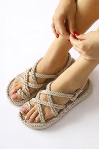 Anais – Beige Thick-Sole Crisscross Rope Sandal (Women)