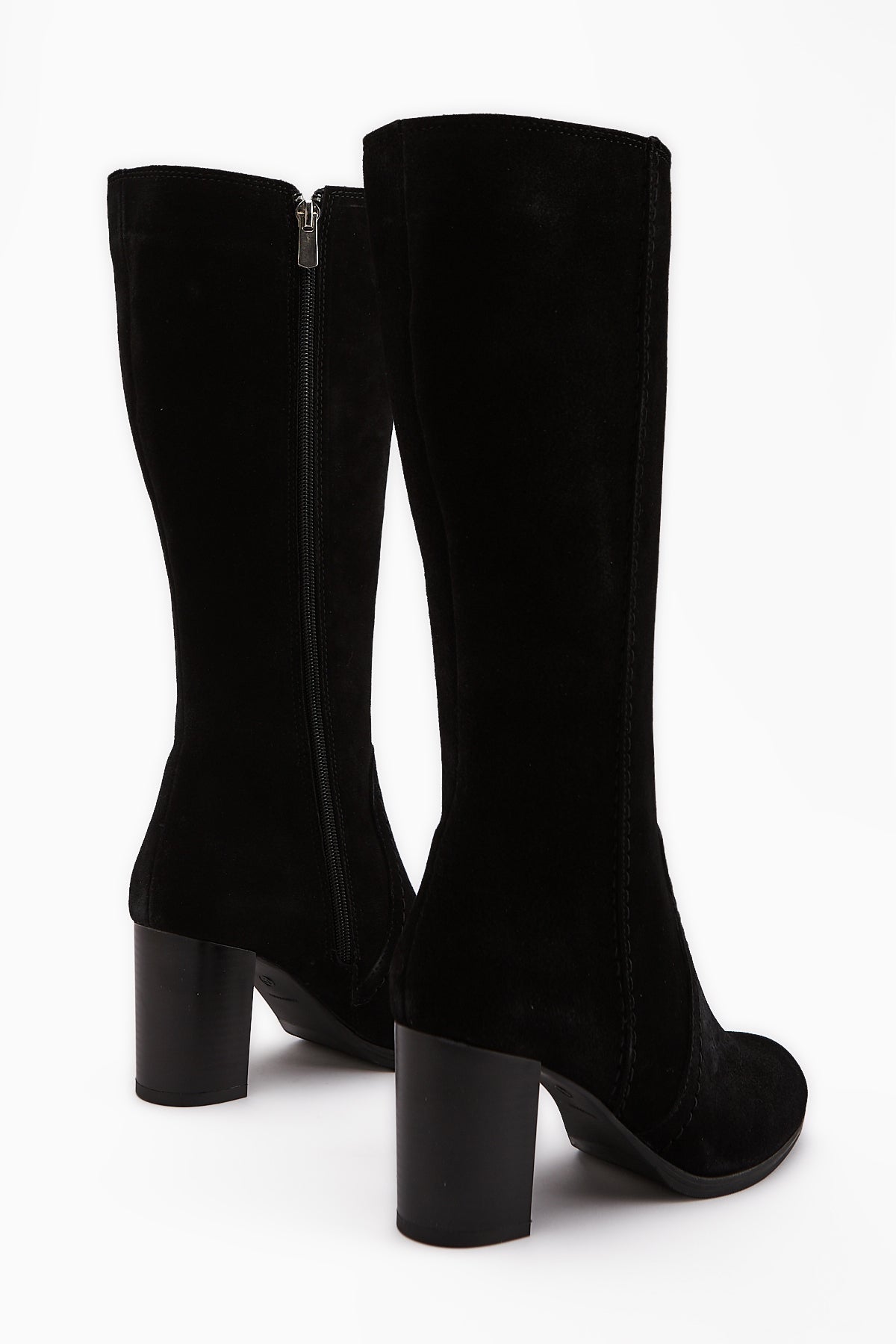 Aleen Genuine Black Suede Heeled Women's Boots
