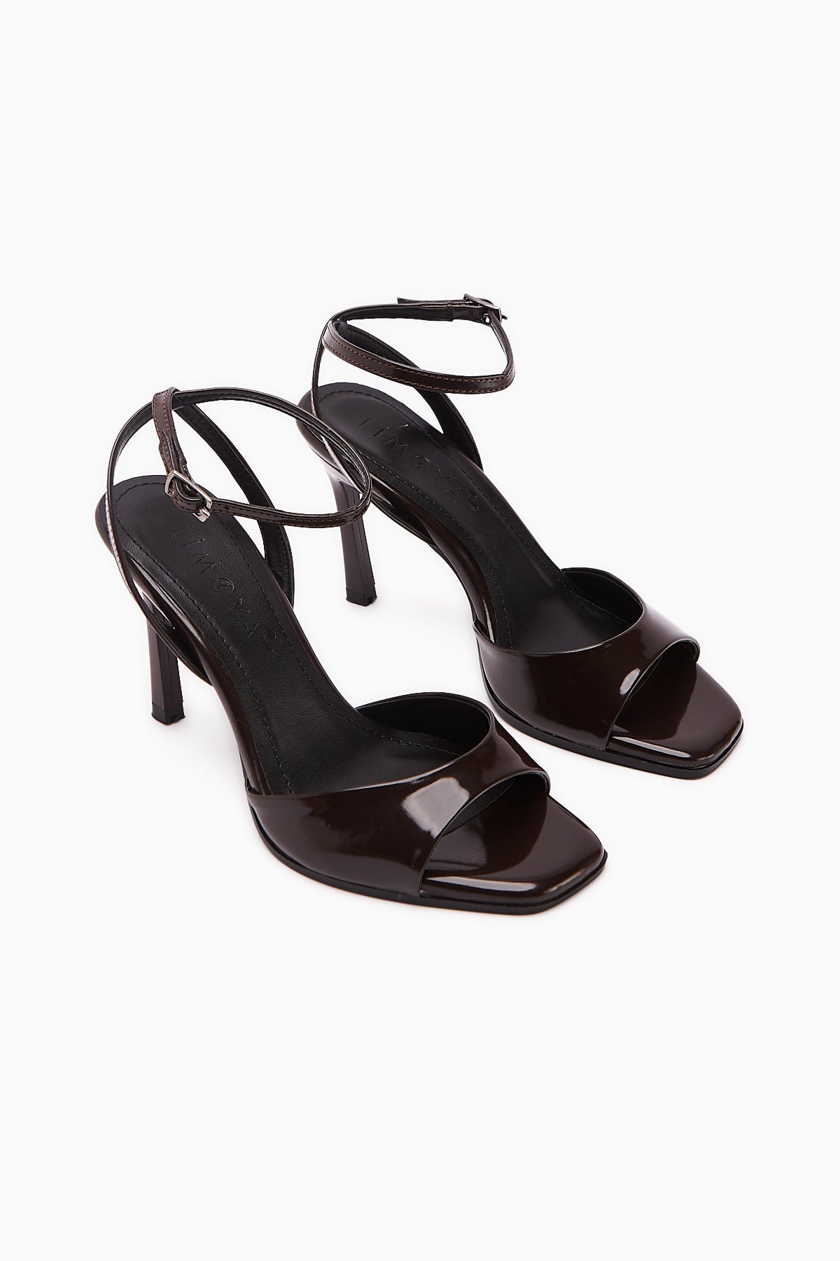 Nova Coffee Patent Leather Ankle Strap Stiletto Women's Shoes