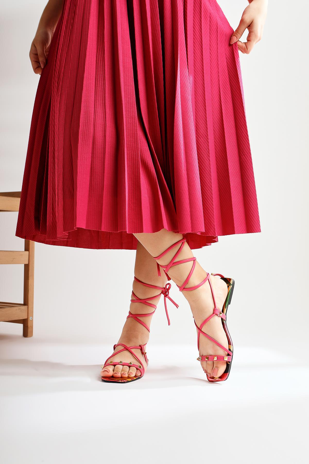 Eiva Fuchsia Ankle Strap Flat Sandals