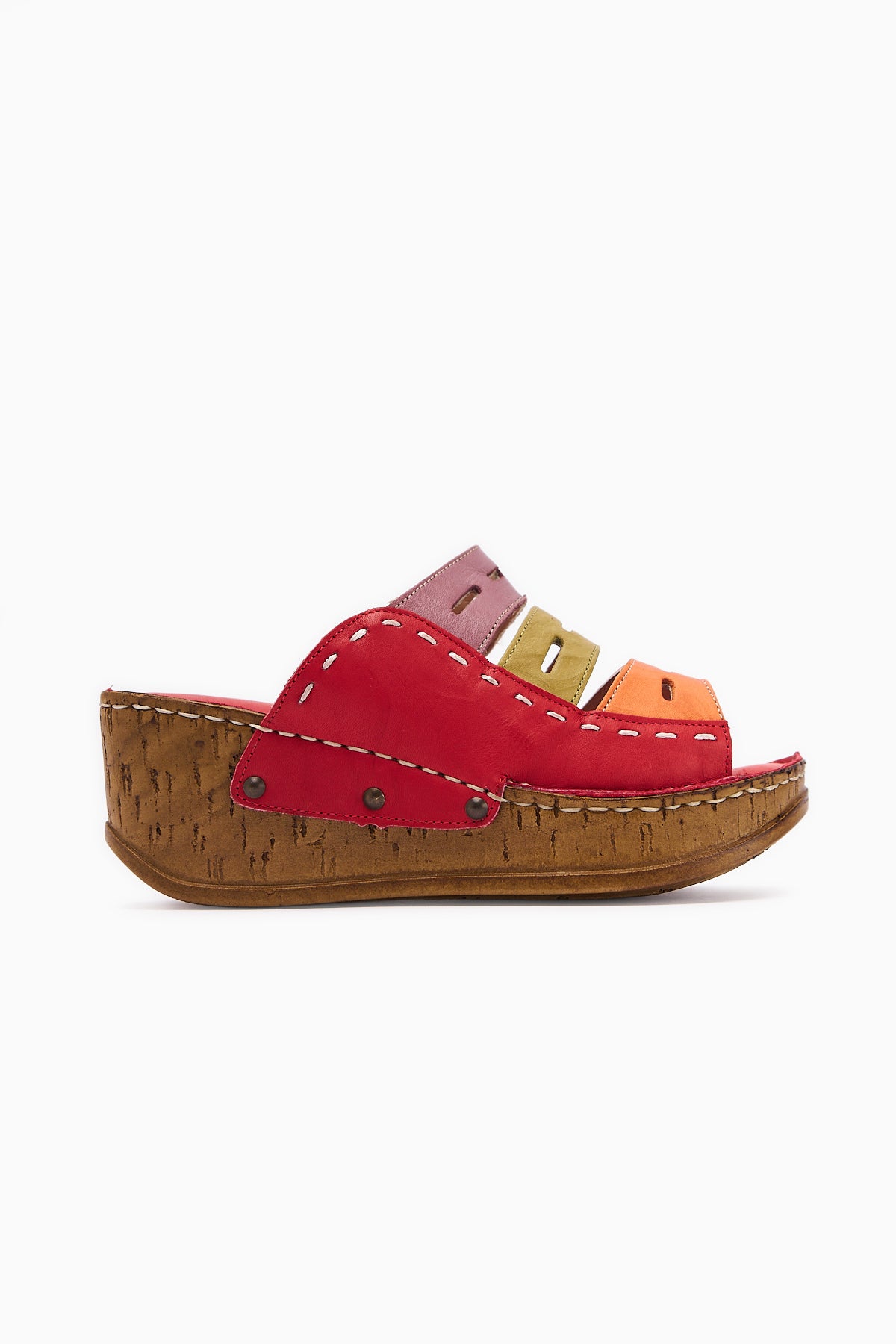 Echtes Leder Etta Rot Orange Grün Lila Laser Cut Damen Pantoletten