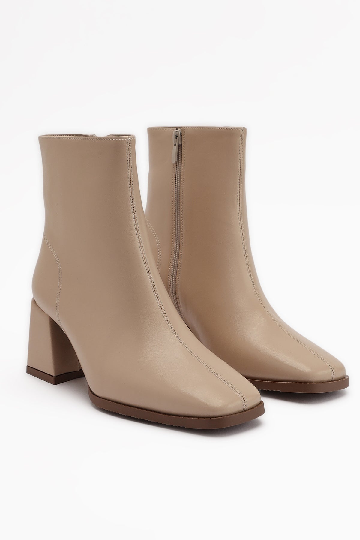 Margot Beige Square-Toe High-Heeled Women's Boot