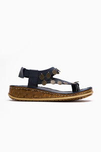 Echtes Leder Lilah Navy Antik Detail Damen Sandale