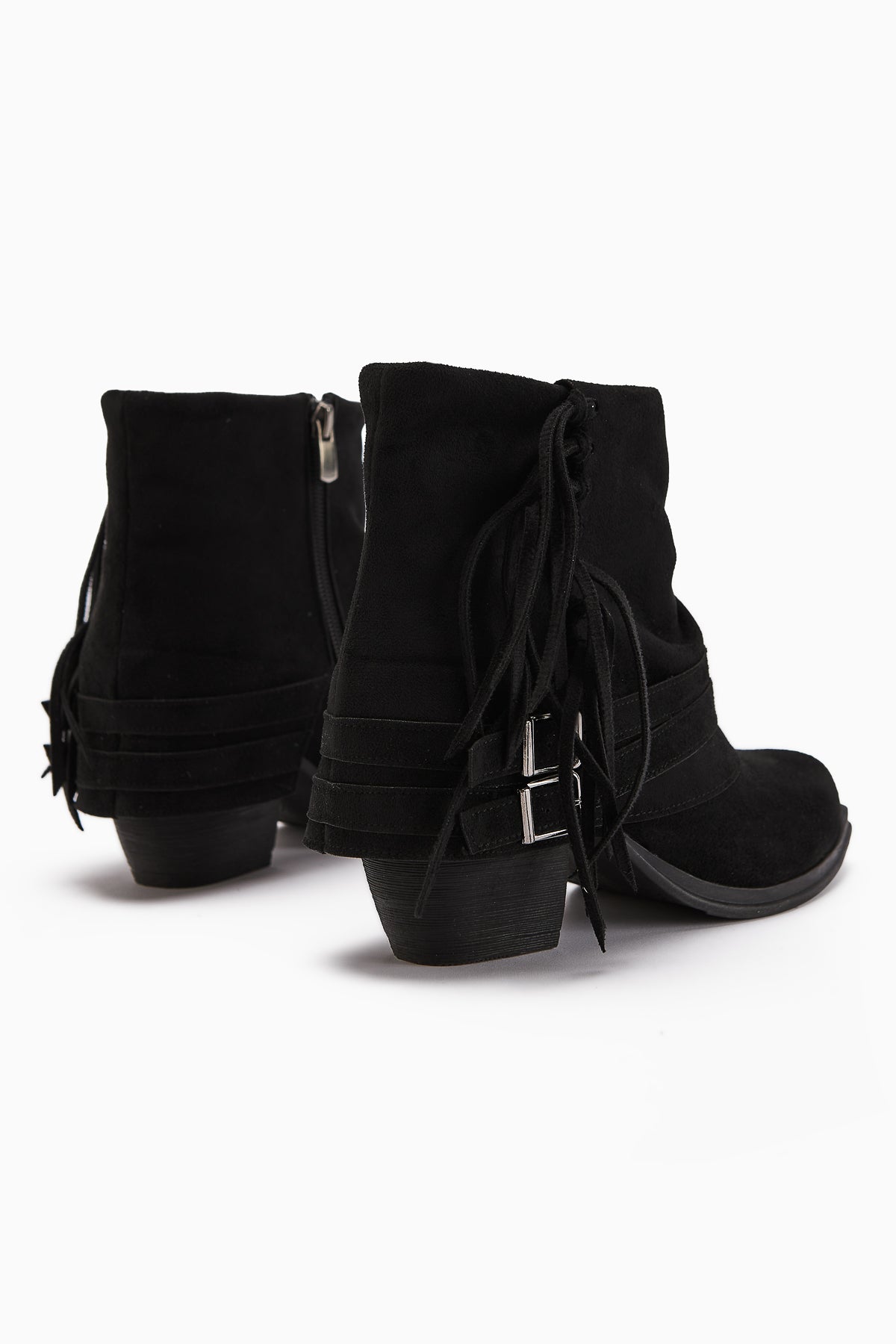 Elis Black Suede Buckled Women's Cowboy Western Boot