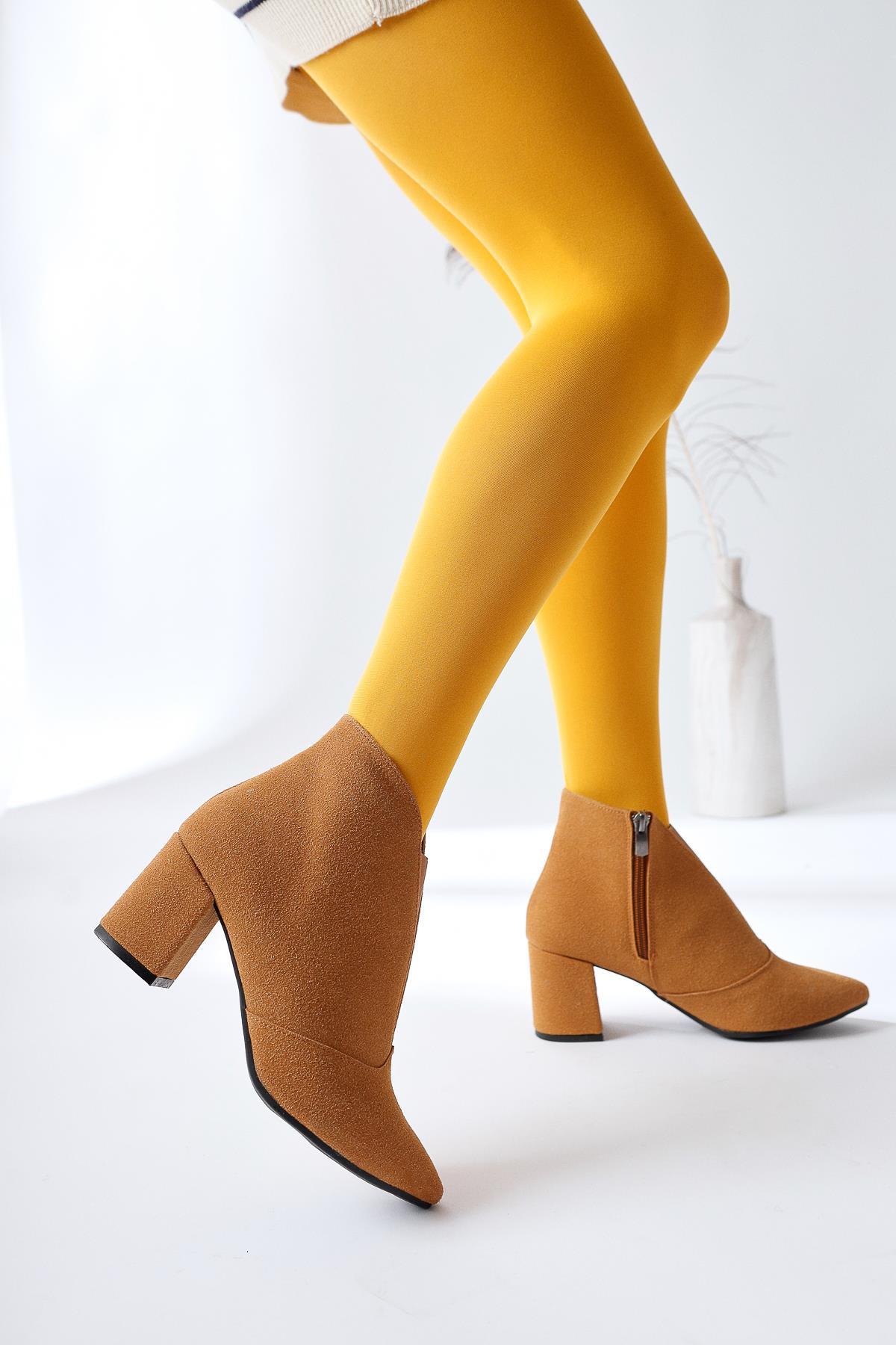 Maria Elena – Nude Suede Pointed-Toe Zippered Heeled Boot (Women)
