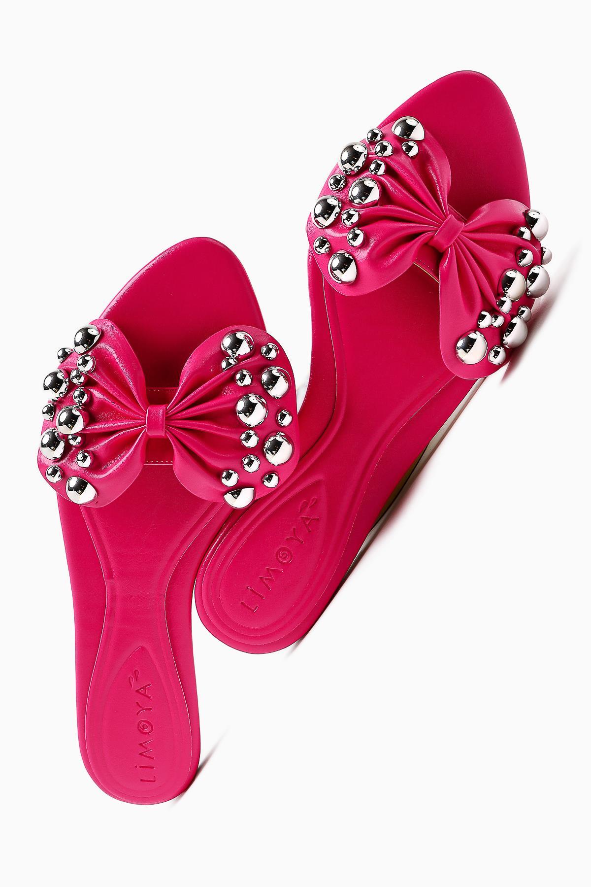 Dotty Damen Fuchsia Nieten Schleife Pantolette