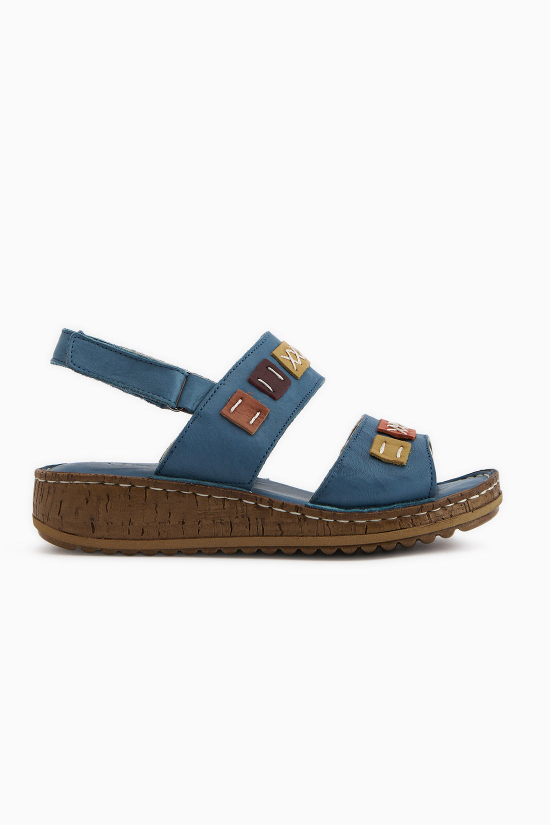 Loreta Echtes Leder Blau Doppelriemen Damen Sandale