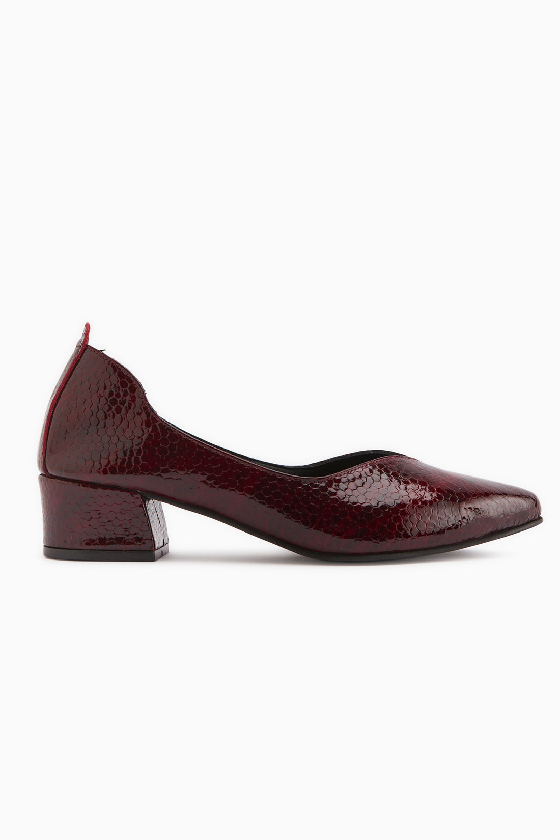 Samia Echtes Leder Burgunder Schlange Muster Dick Absatz Damen Schuhe