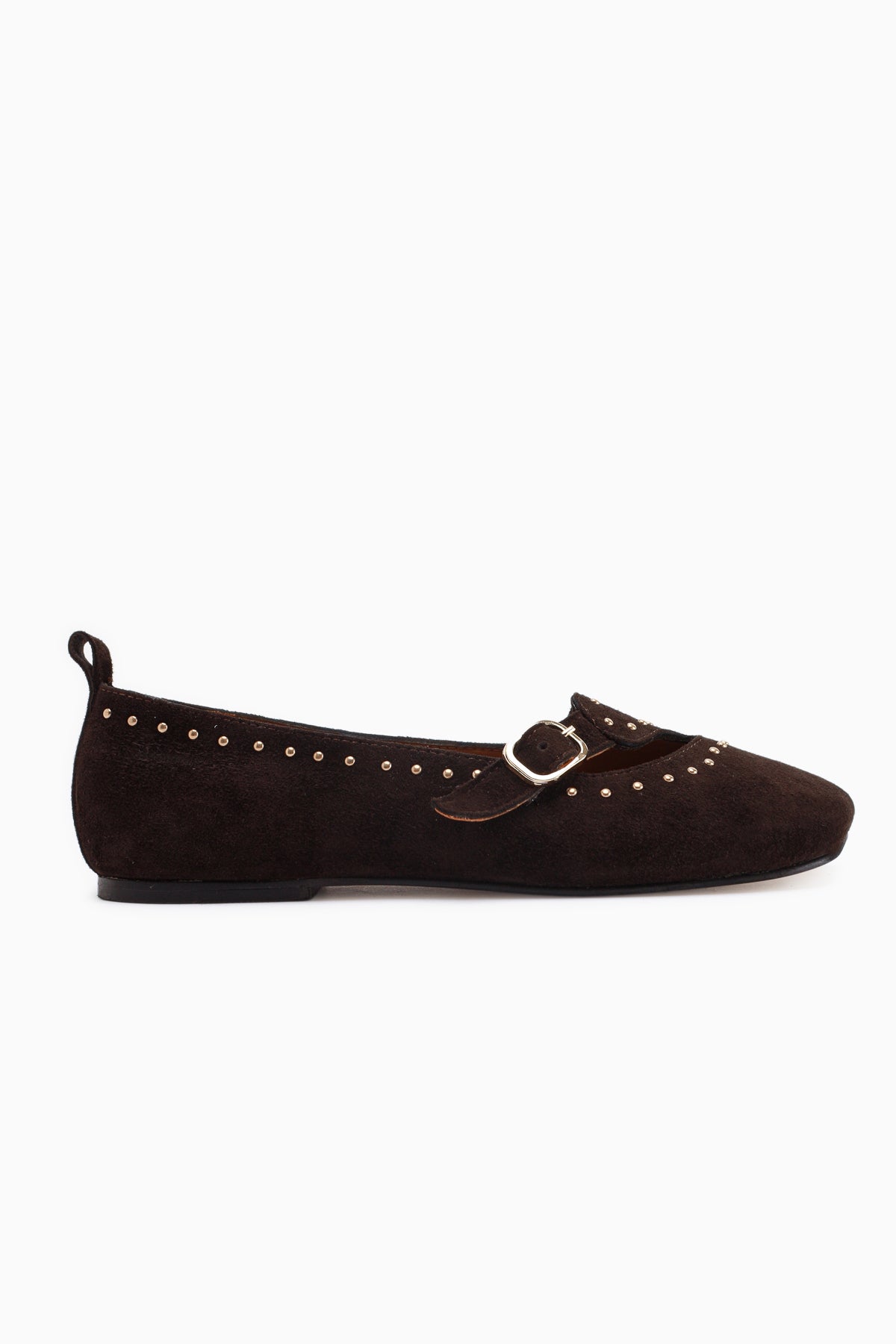 Nella Echtes Leder Braun Schnalle Quadrat Zehe Damen Ballerinas