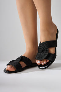 Nihaal Schwarze Kreuz-Riemen Flache Damen Hausschuhe