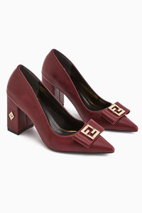 Melly Women's Burgundy Buckled Chunky Heel Shoe
