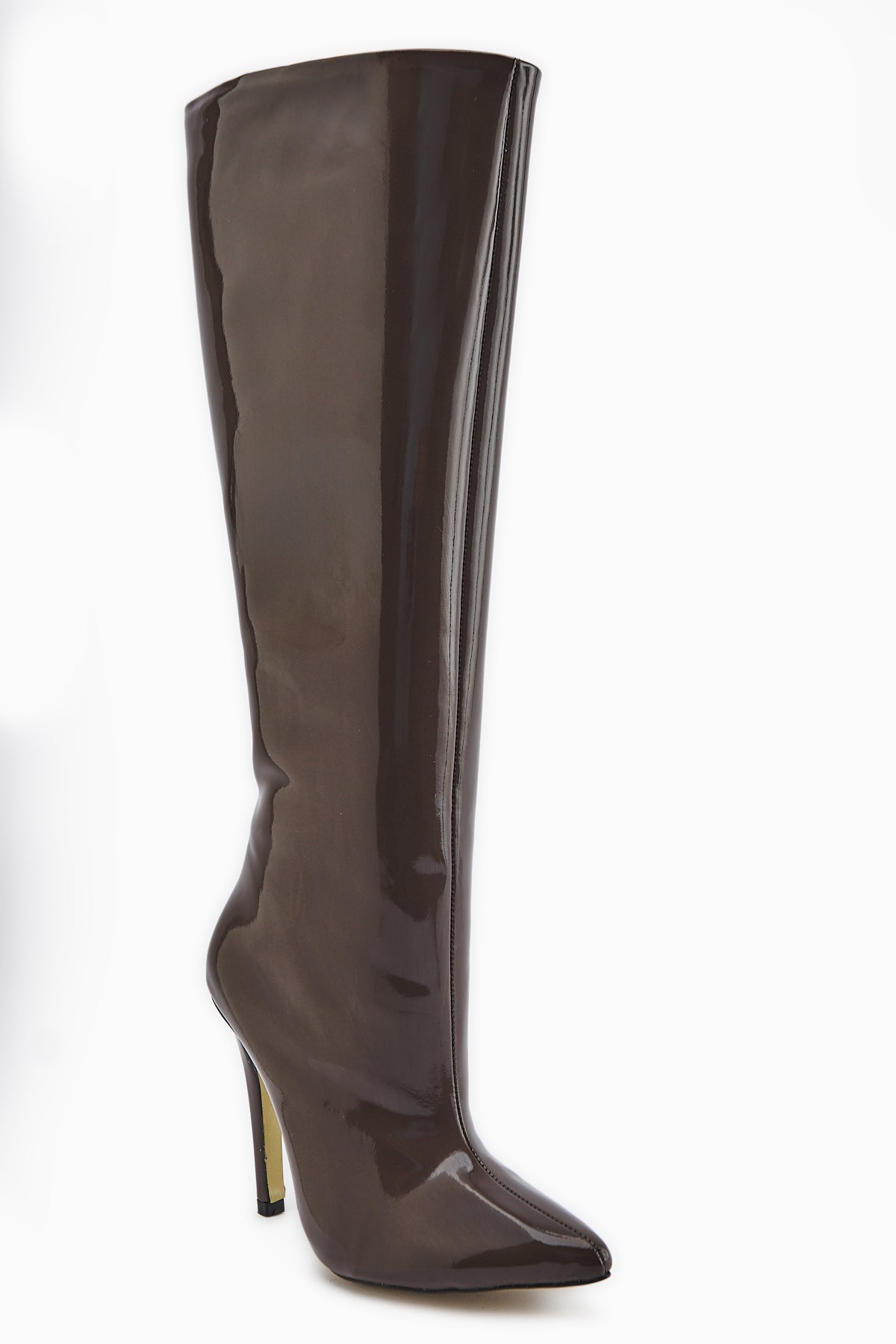 Sonita Coffee Patent Leather Slim Heel Women's Boot