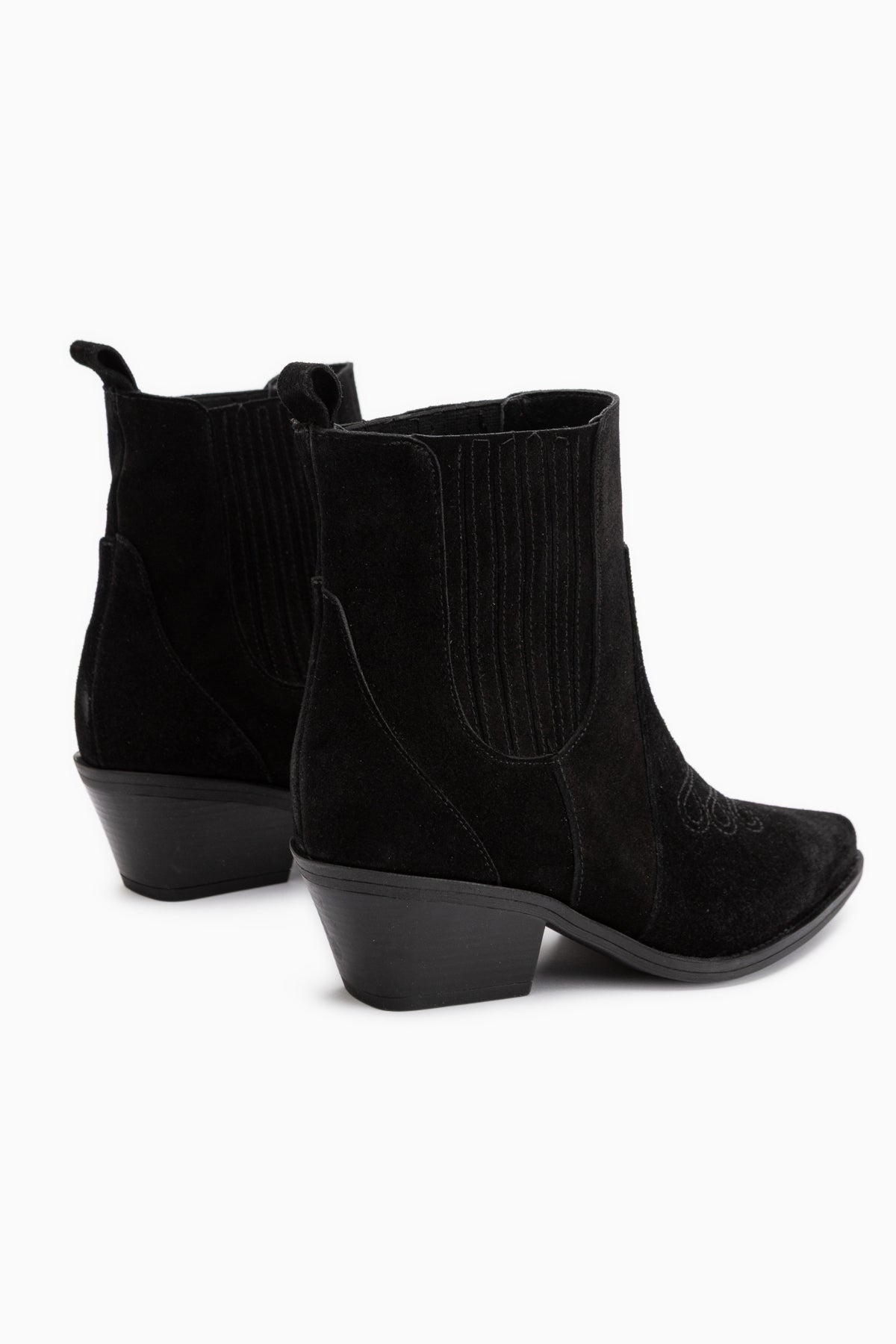 Freya Echtes Leder Schwarz Wildleder Bestickte Detail Damen Cowboy Stiefel