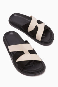 Rumi Beige Cross-Strap Women's Slippers