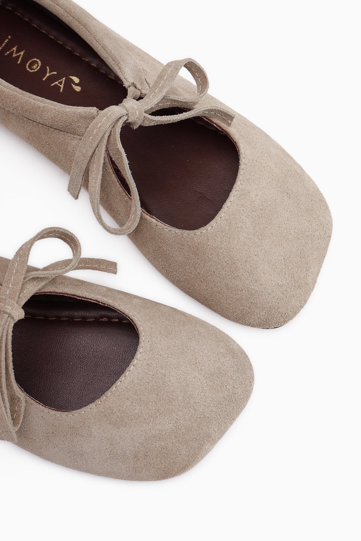 Ninva Echtes Leder Beige Schleife Schnür Damen Ballerinas