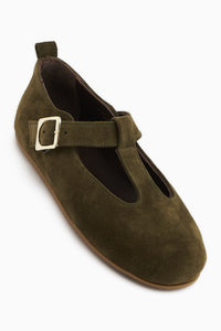 Danni Echtes Leder Grün Wildleder Gürtelteli Damen Ballerinas