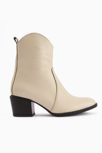 Ubax Genuine Leather Beige Heeled Women's Ankle Boot