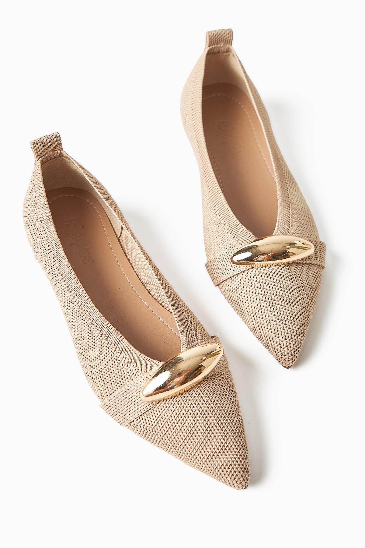 Lola Beige Damen Ballettflachschuh mit Metallschnalle, Spitze Zeh, Bequemer Alltagsschuh