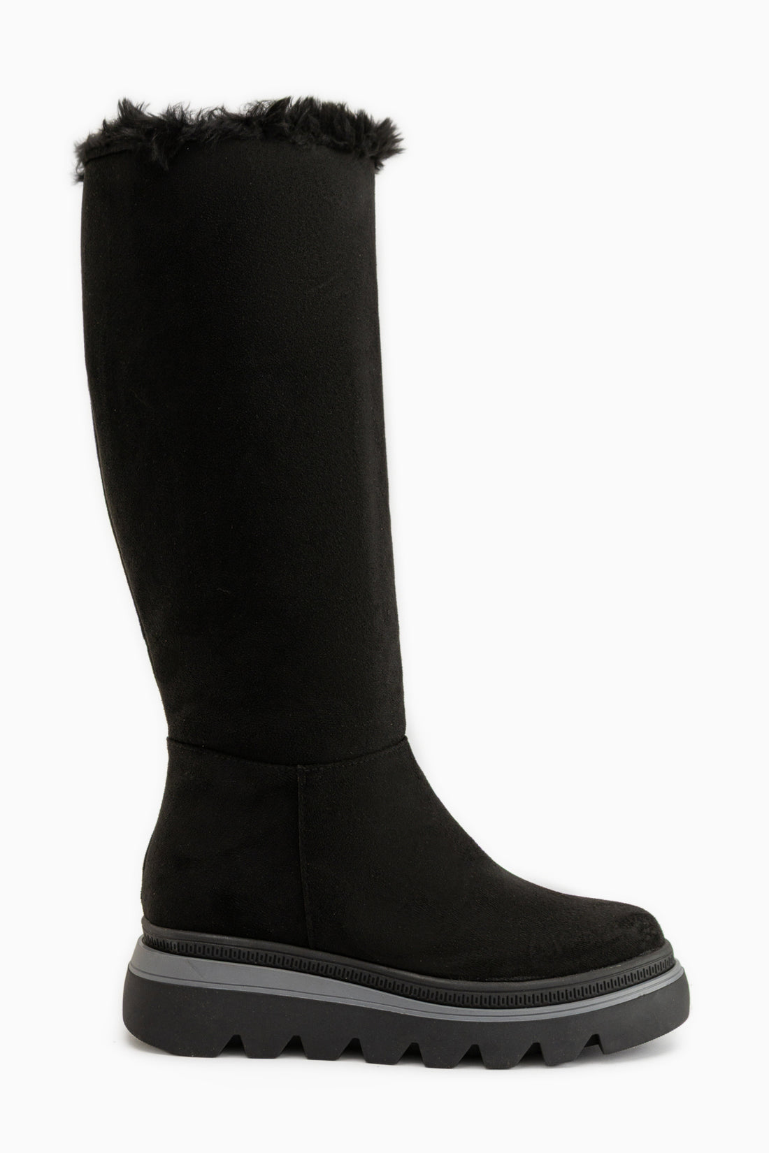 Edna Schwarze Wildleder Pelz Detail Damen Stiefel