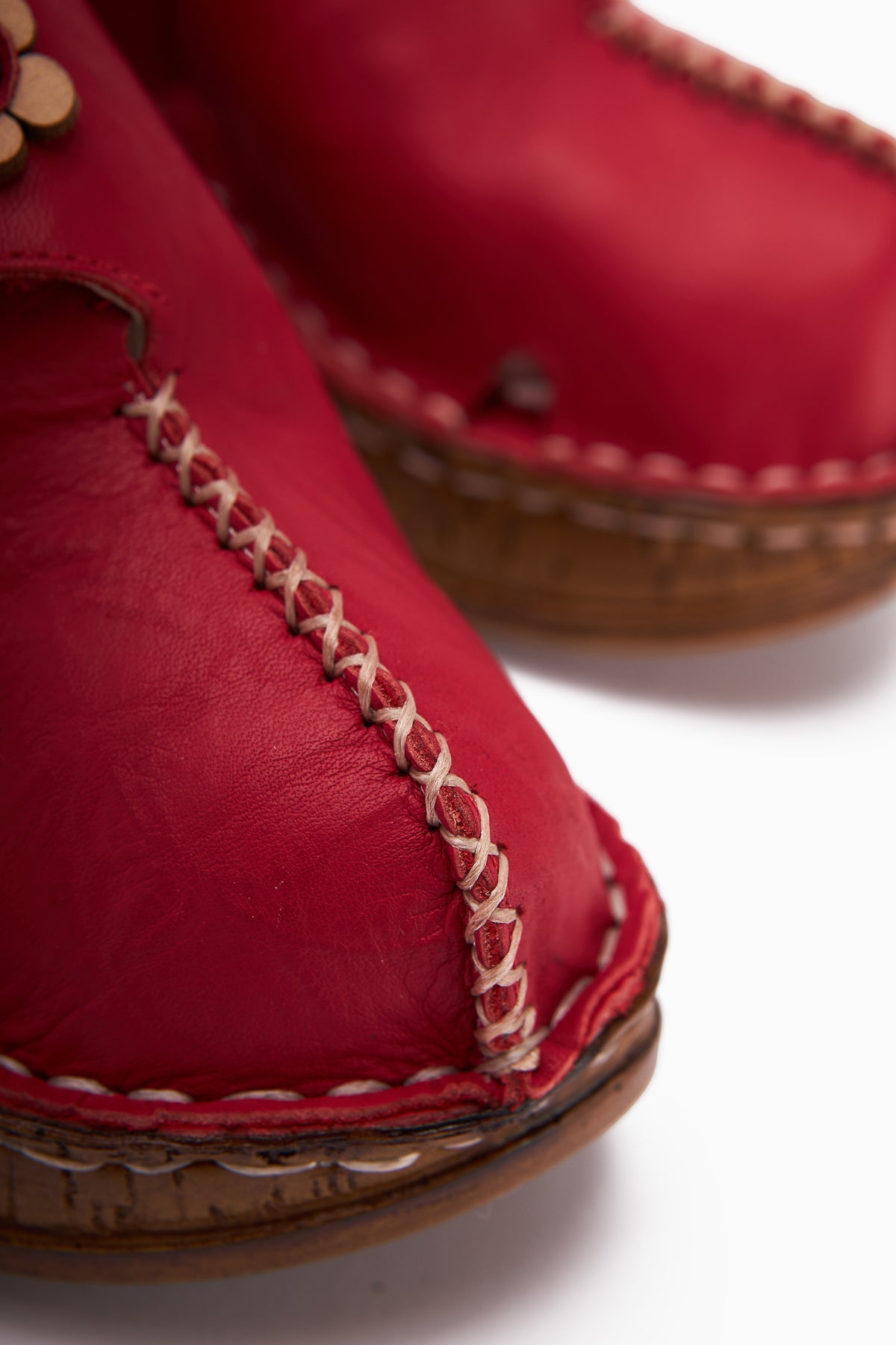 Alto Genuine Leather Red Comfort Slippers with Distressed Sole