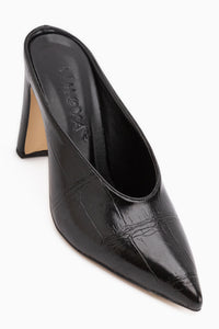 Betti Black Crocodile Closed Toe Pointed Women’s Heeled Slippers
