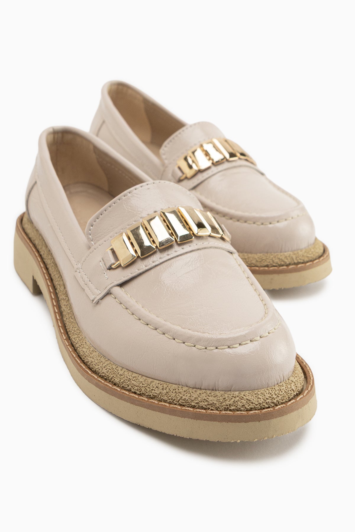 Maribel Beige Accessoire Detail Damen Loafer Alltagsschuhe