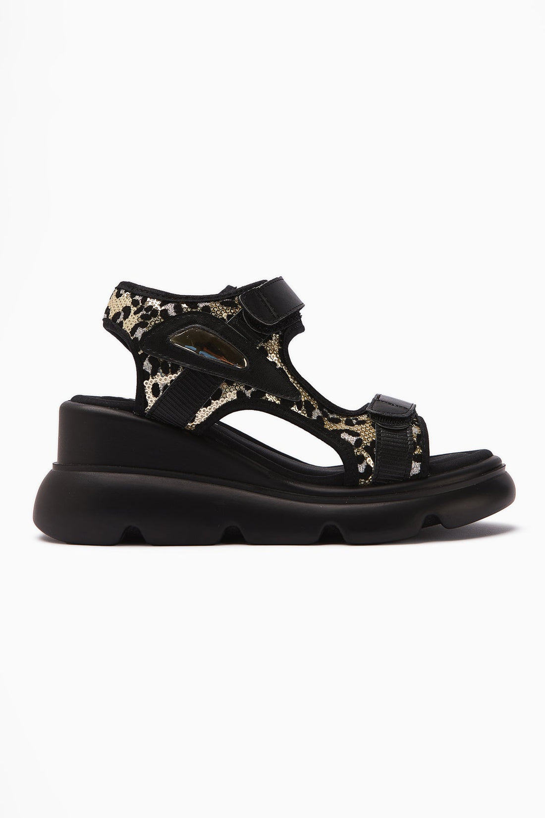 Anela Schwarze Plateau-Absatz Damen Sandalen mit Klettverschluss