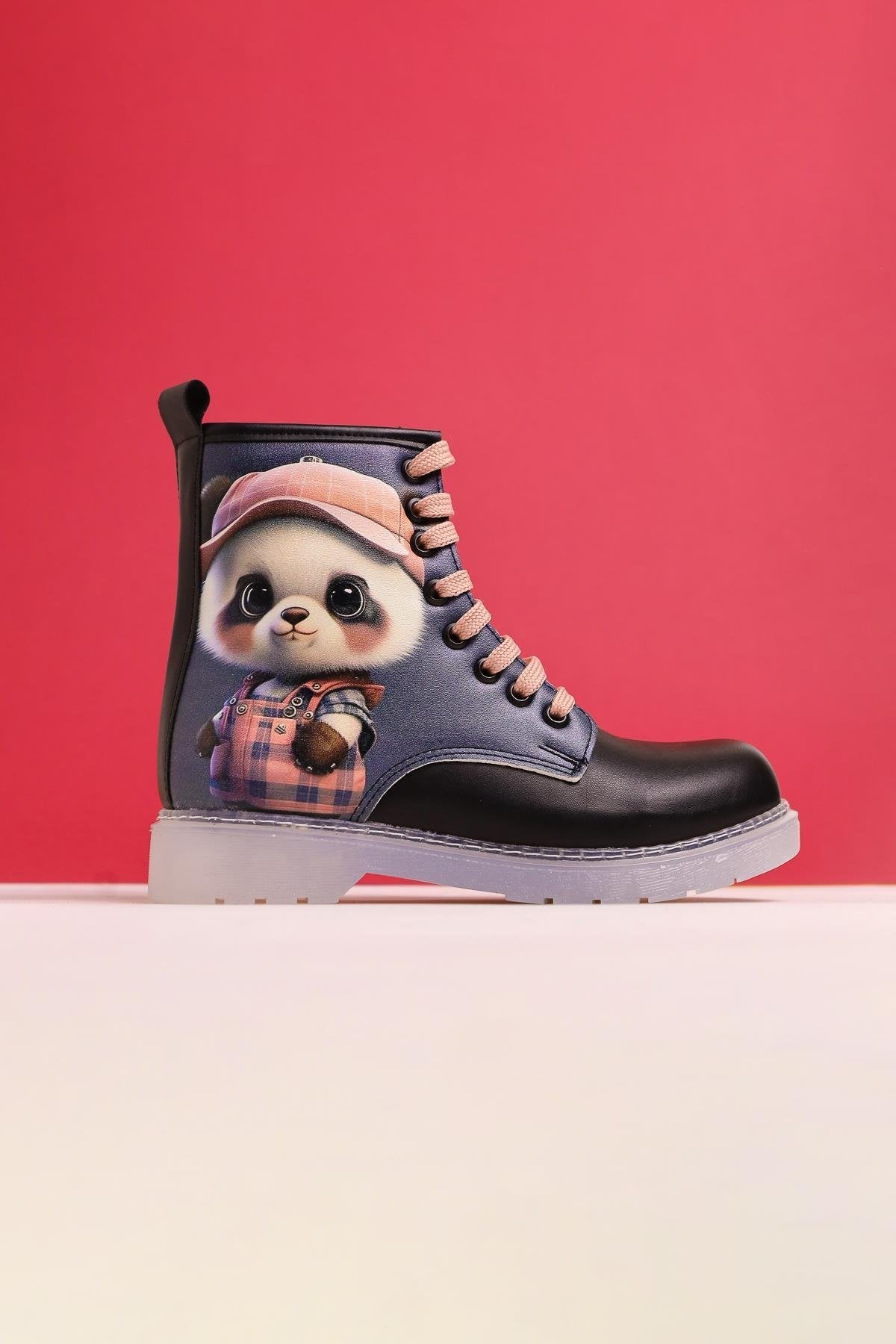 Dordie Schwarz Gestreifte Charakterdruck Schnür-Kinderstiefel