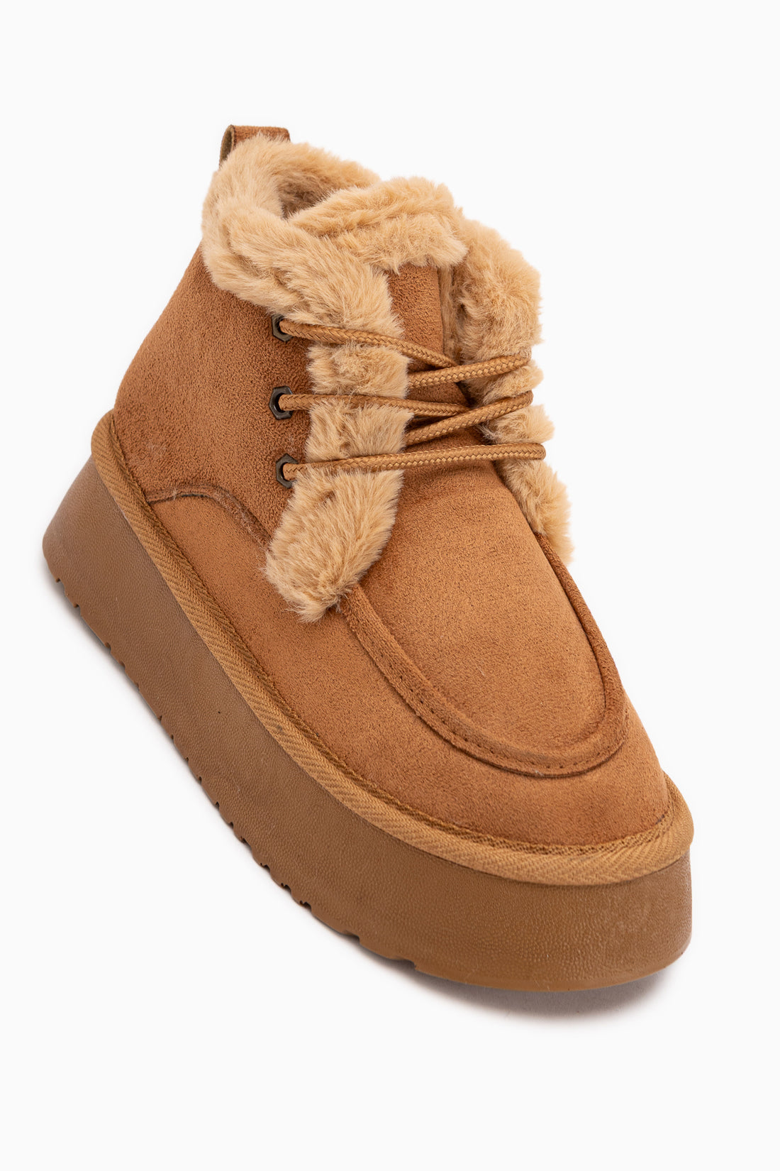 Carrie Tan Wildleder Fell Schnürstiefel mit dicker Sohle Damen Stiefel