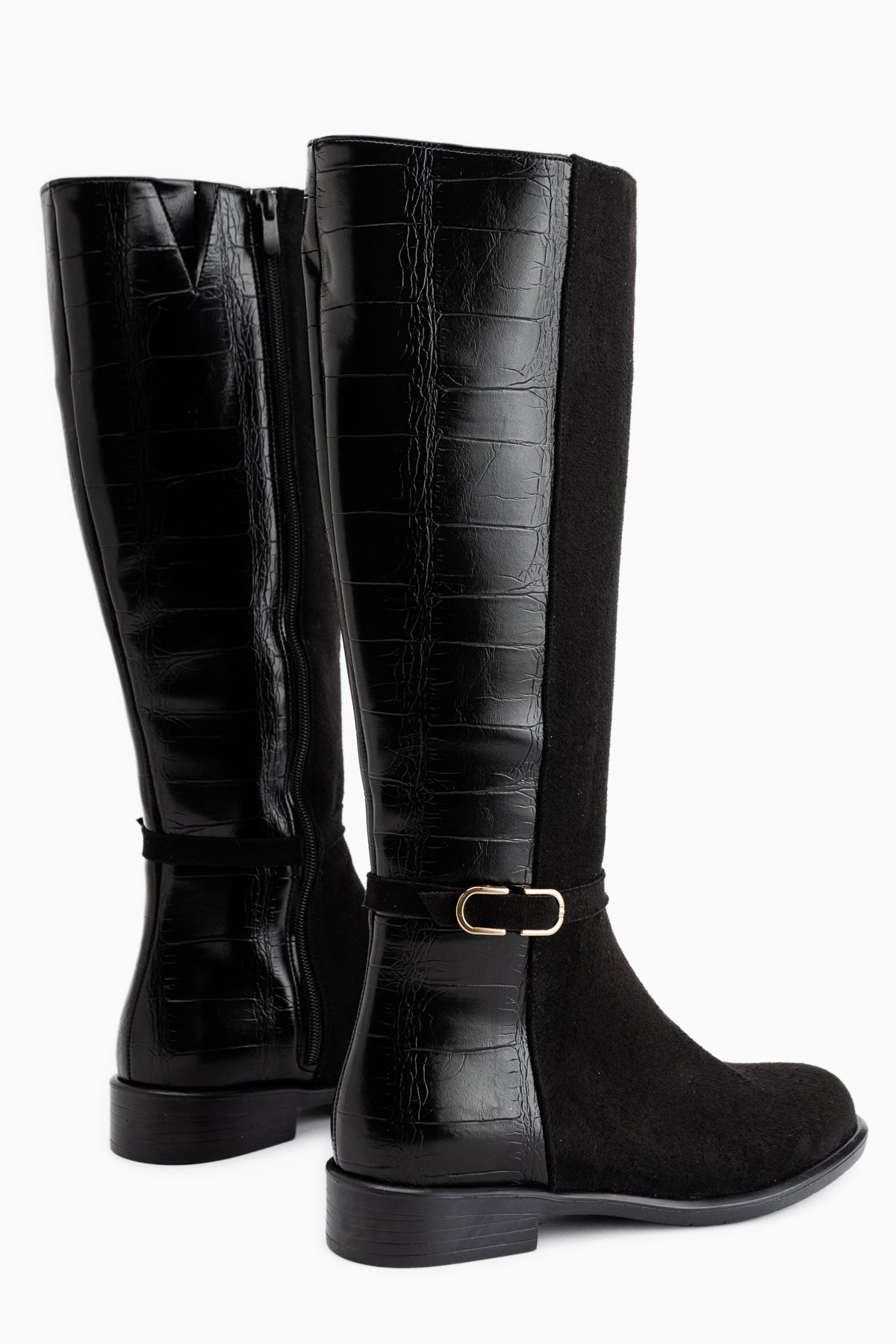 Essie Schwarze Wildleder Schnallen Damen Stiefel
