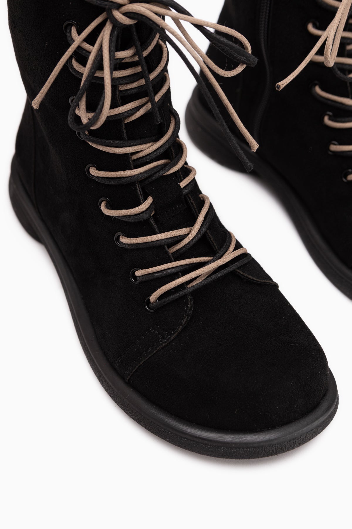 Florine Schwarze Wildleder Doppelschnürung Damen Stiefel