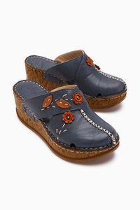 Echtes Leder Alto Dunkelblau Keilpantoletten mit Vintage-Sohle Comfort Pantoletten