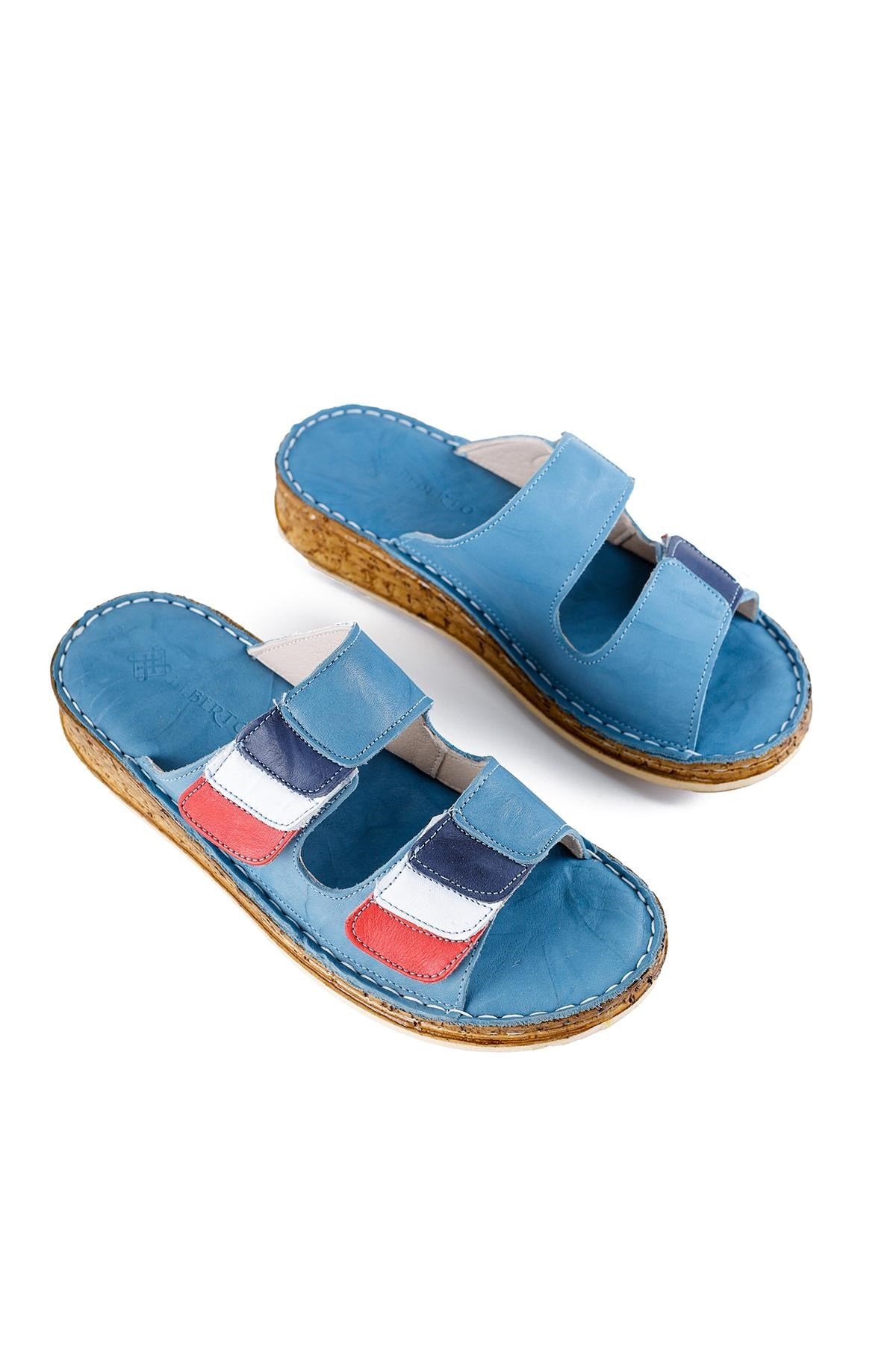 Hakiki Deri Kassid Mavi Comfort Terlik