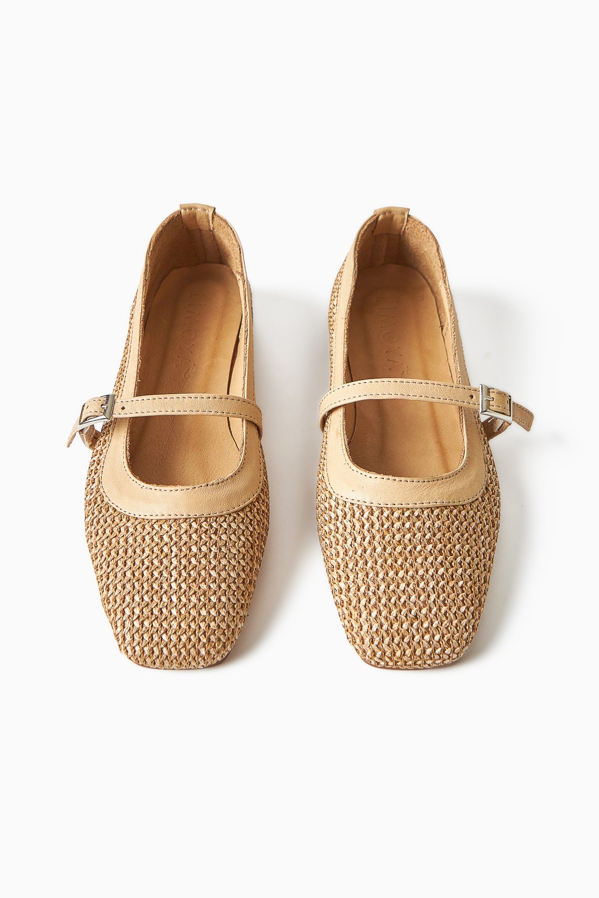 Remza Damen Ballerina mit Schnalle, Bequemer Alltagsschuh, Strohgewebte Textur