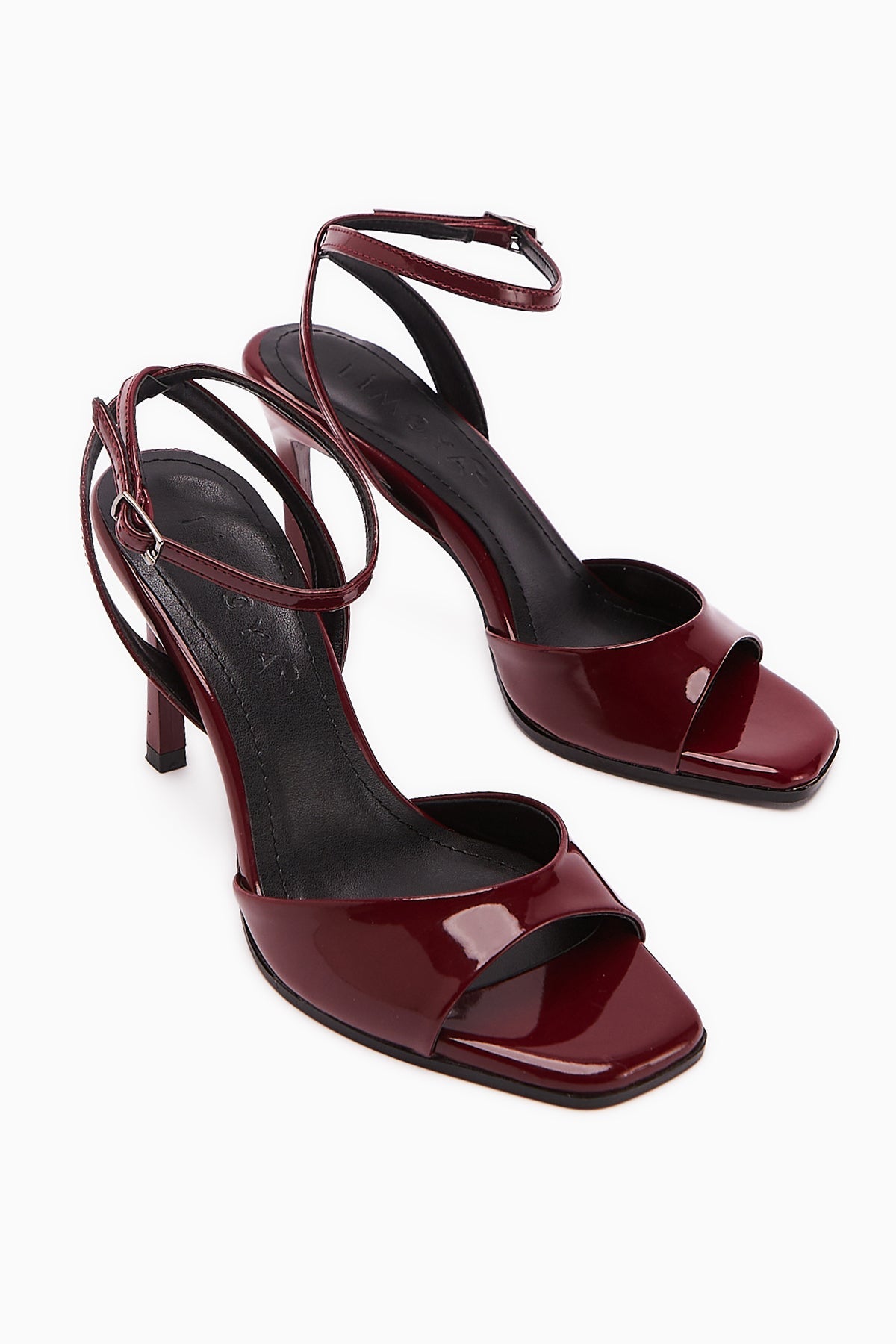 Nova Burgundy Patent Leather Ankle Strap Stiletto Heels