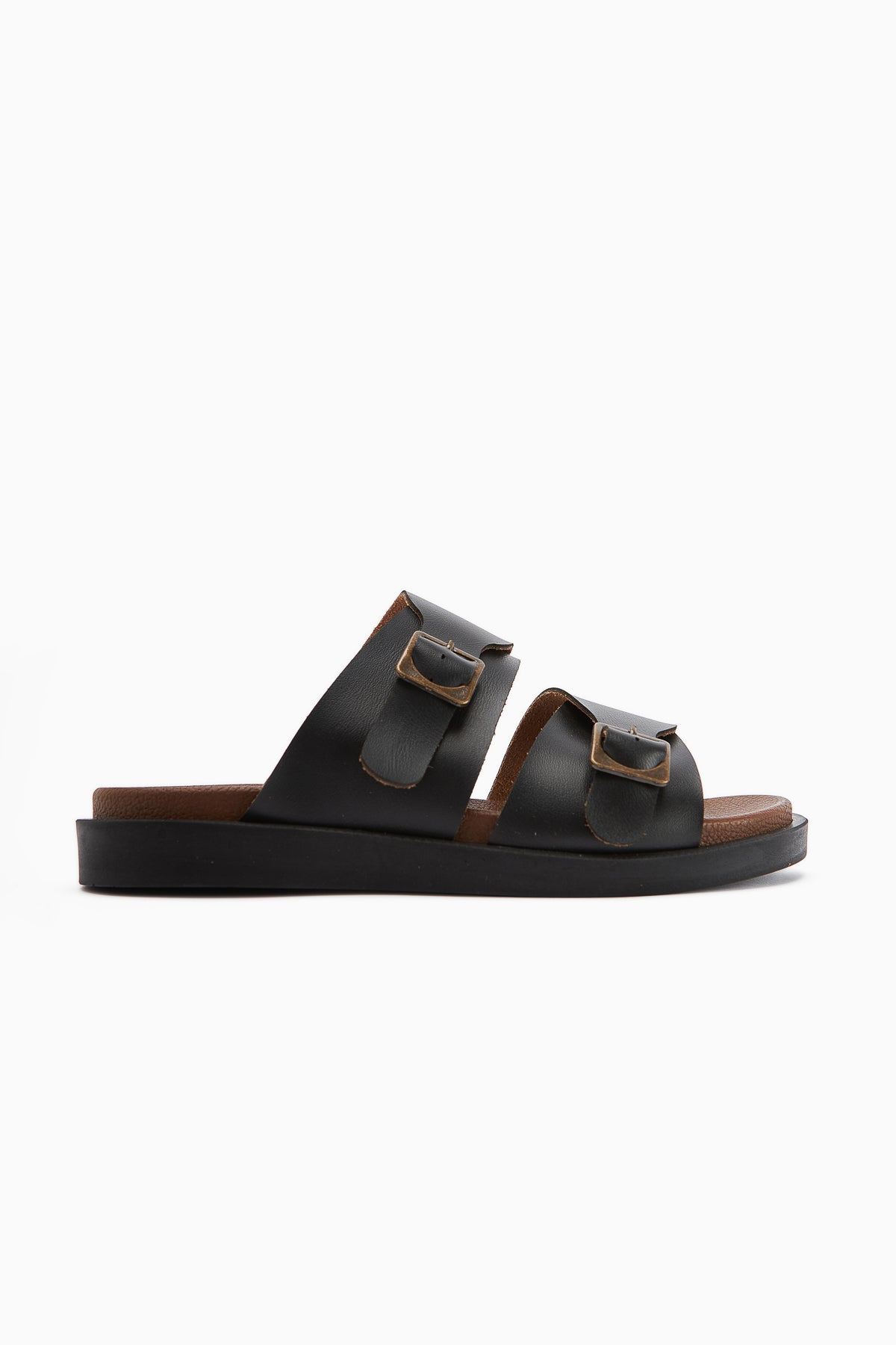 Soha Schwarz Doppelriemen Flache Damen Slipper